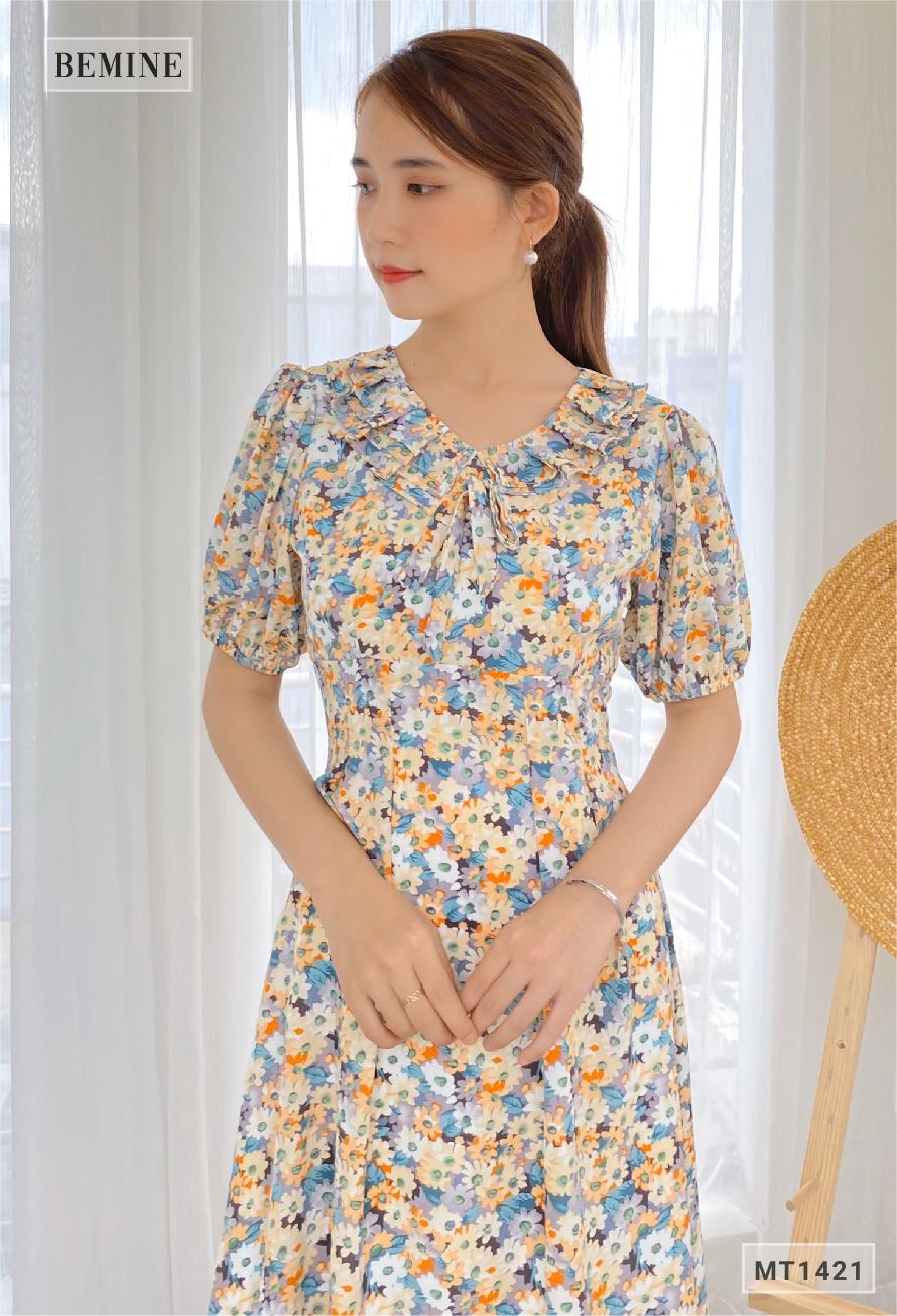 MT1421CAM - Đầm hoa cổ tim có nơ