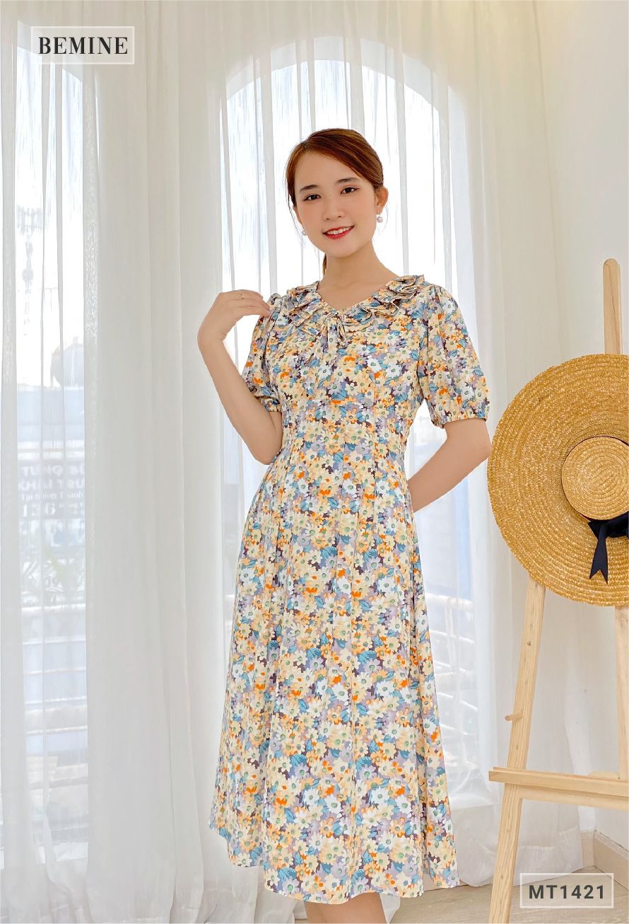 MT1421CAM - Đầm hoa cổ tim có nơ