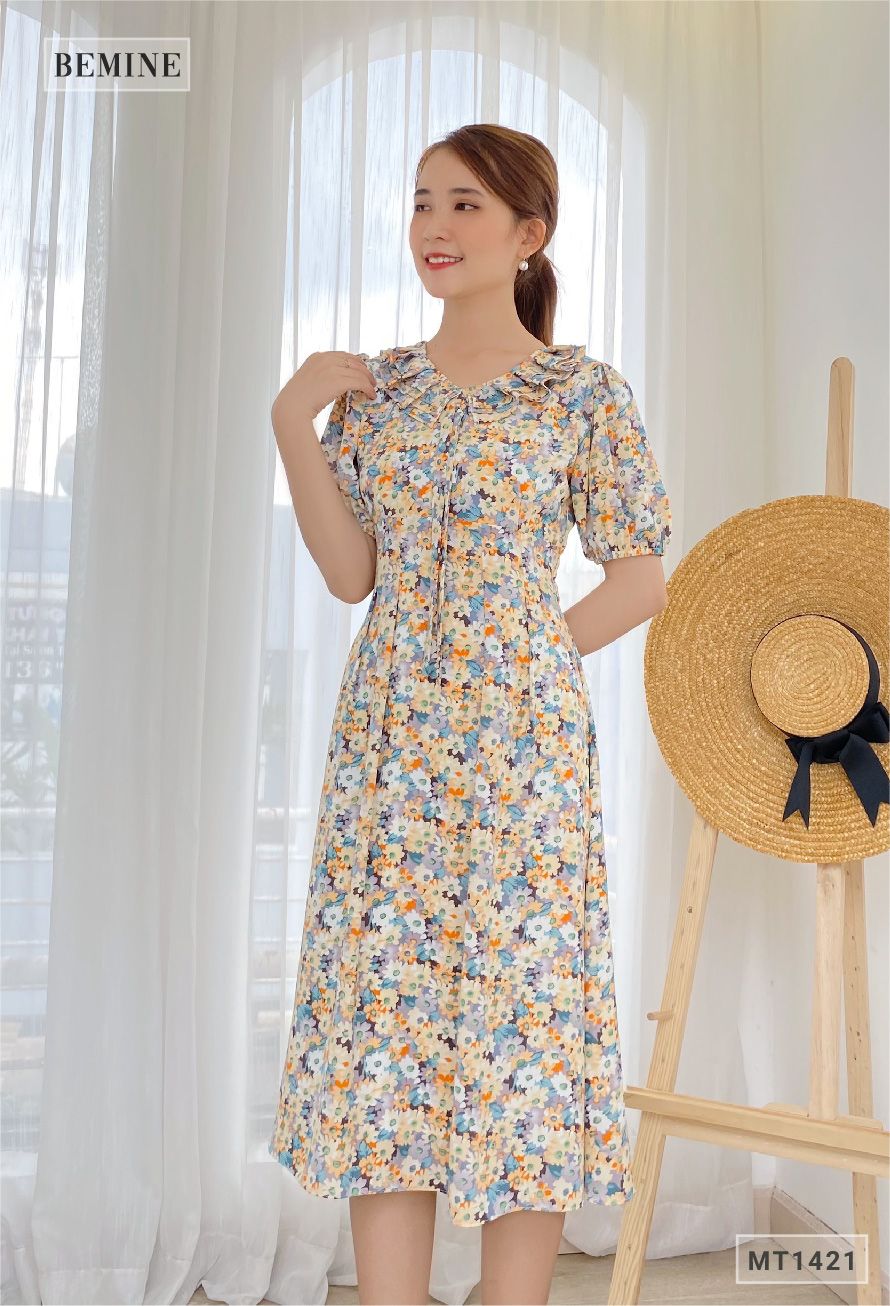 MT1421CAM - Đầm hoa cổ tim có nơ