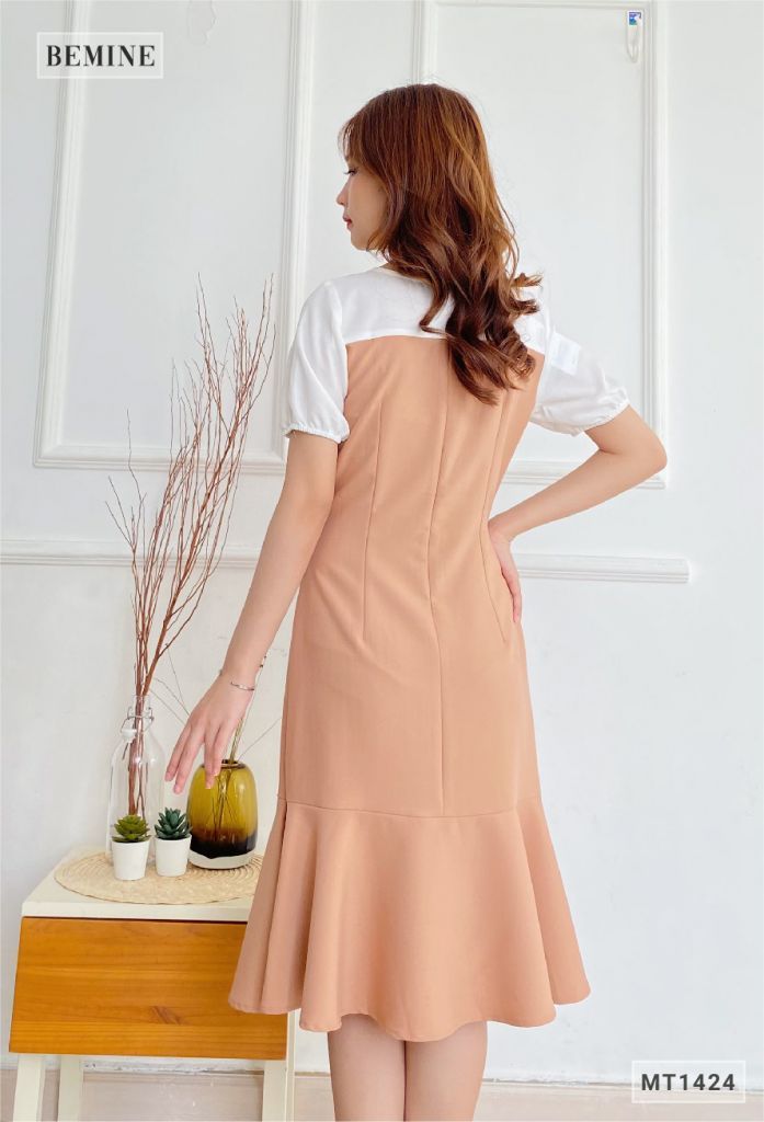 MT1424DA - Đầm nơ ngực phối trắng