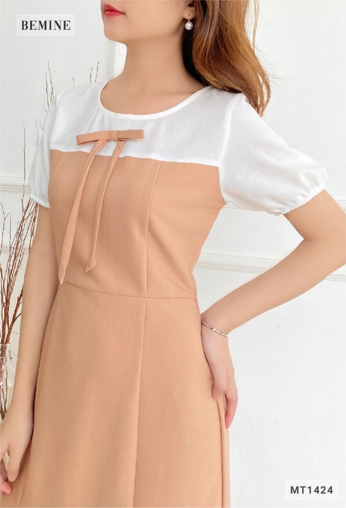 MT1424DA - Đầm nơ ngực phối trắng