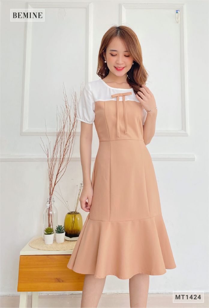 MT1424DA - Đầm nơ ngực phối trắng