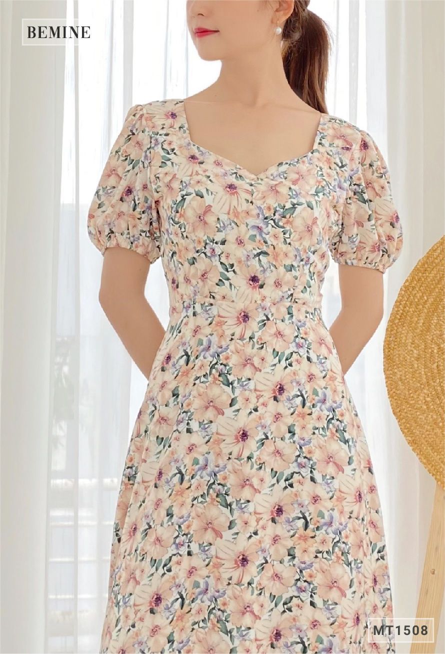 MT1508DA - Đầm hoa cổ tym dây eo