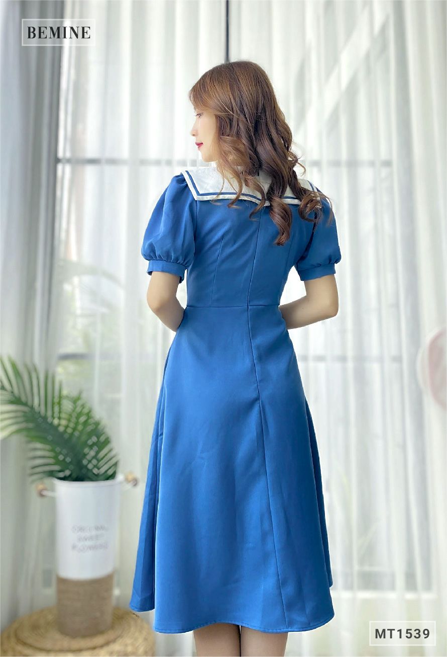 MT1539XANH - Đầm thủy thủ cổ phối trắng