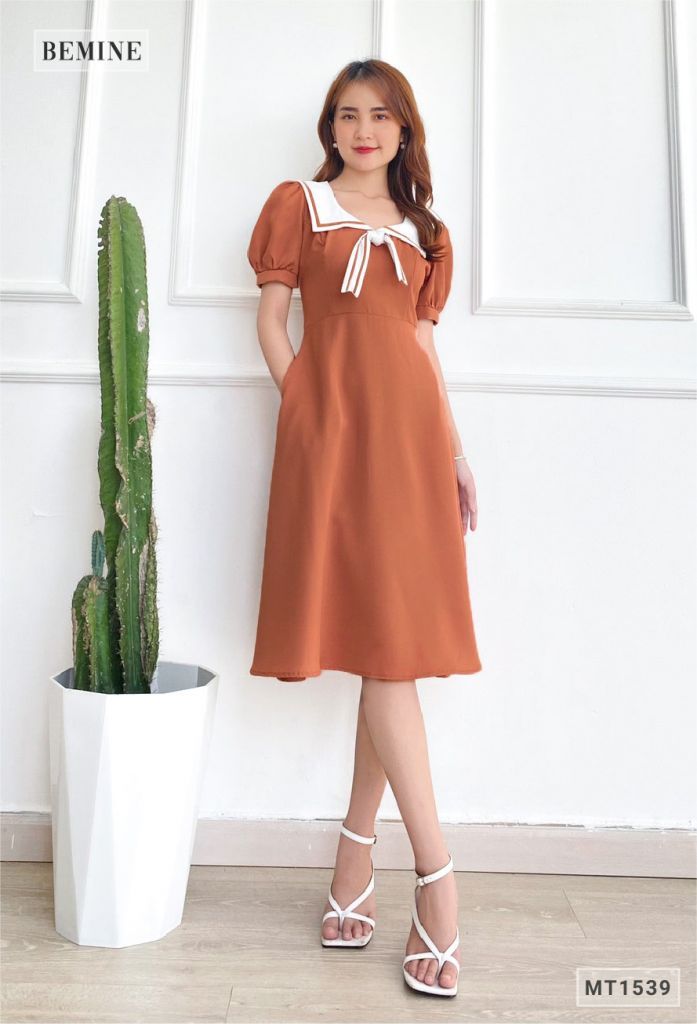 MT1539DA - Đầm thủy thủ cổ phối trắng