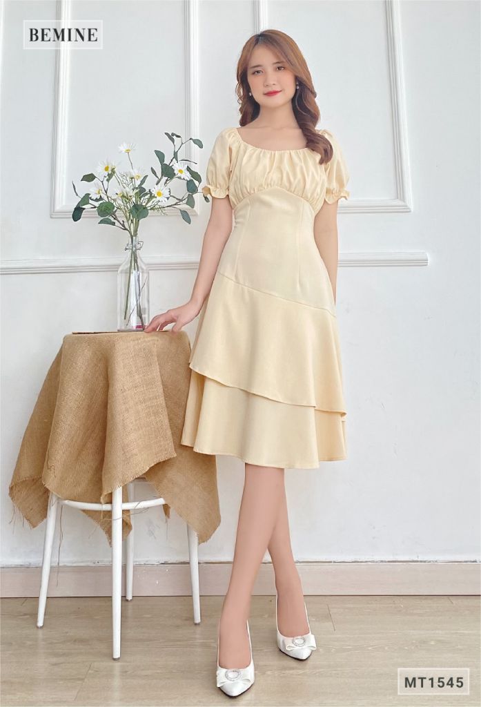 MT1545DA - Đầm xếp ly ngực thun tay