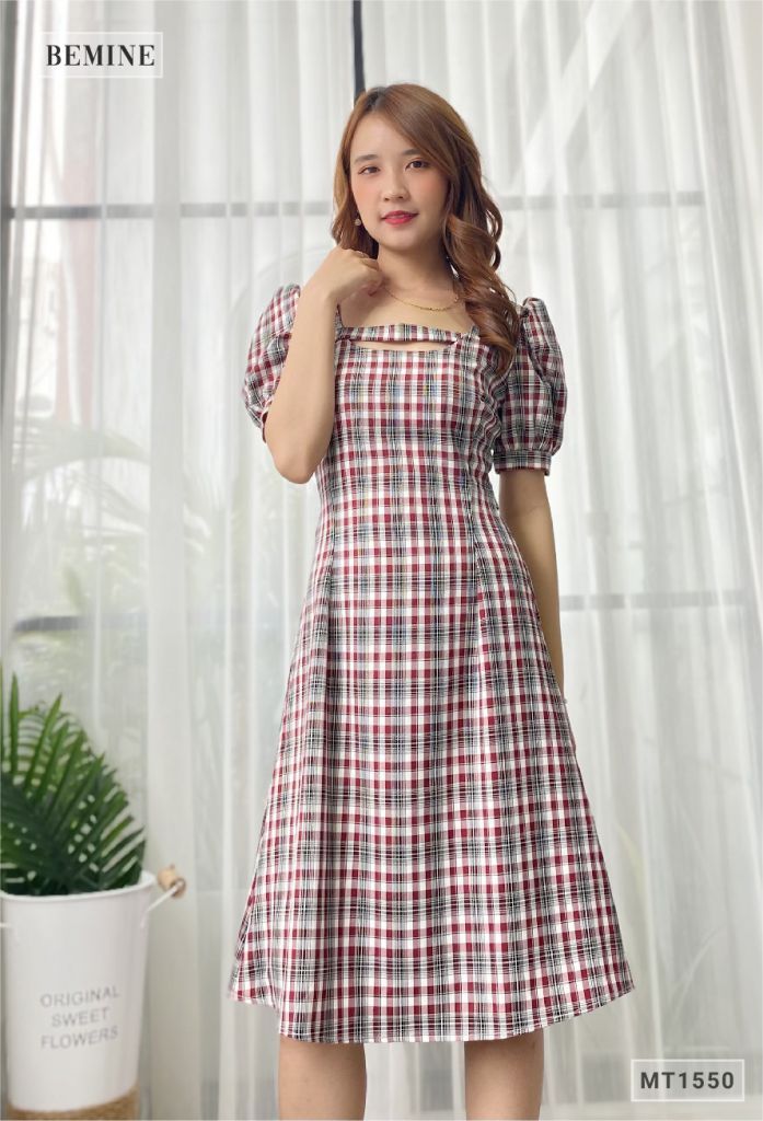MT1550DO - Đầm caro phá cách