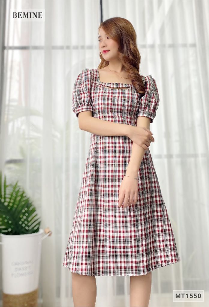MT1550DO - Đầm caro phá cách