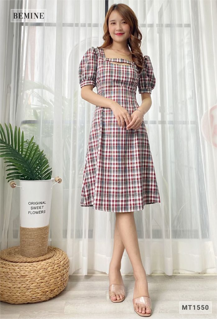 MT1550DO - Đầm caro phá cách