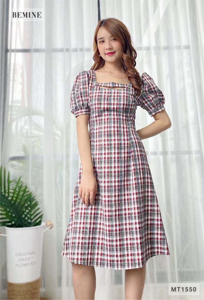 MT1550DO - Đầm caro phá cách