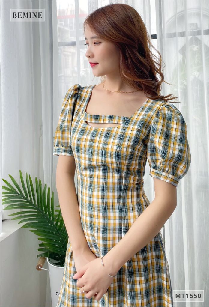 MT1550VANG - Đầm caro phá cách