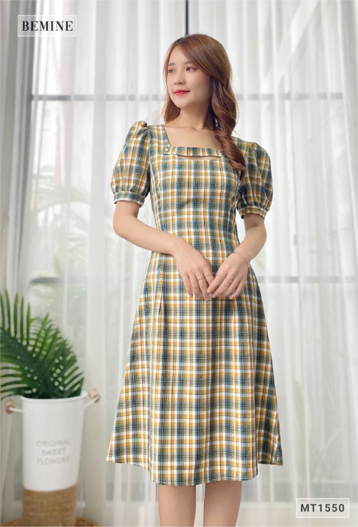 MT1550VANG - Đầm caro phá cách