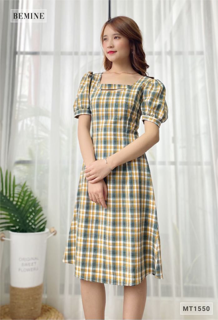 MT1550VANG - Đầm caro phá cách