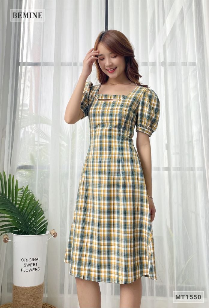MT1550VANG - Đầm caro phá cách