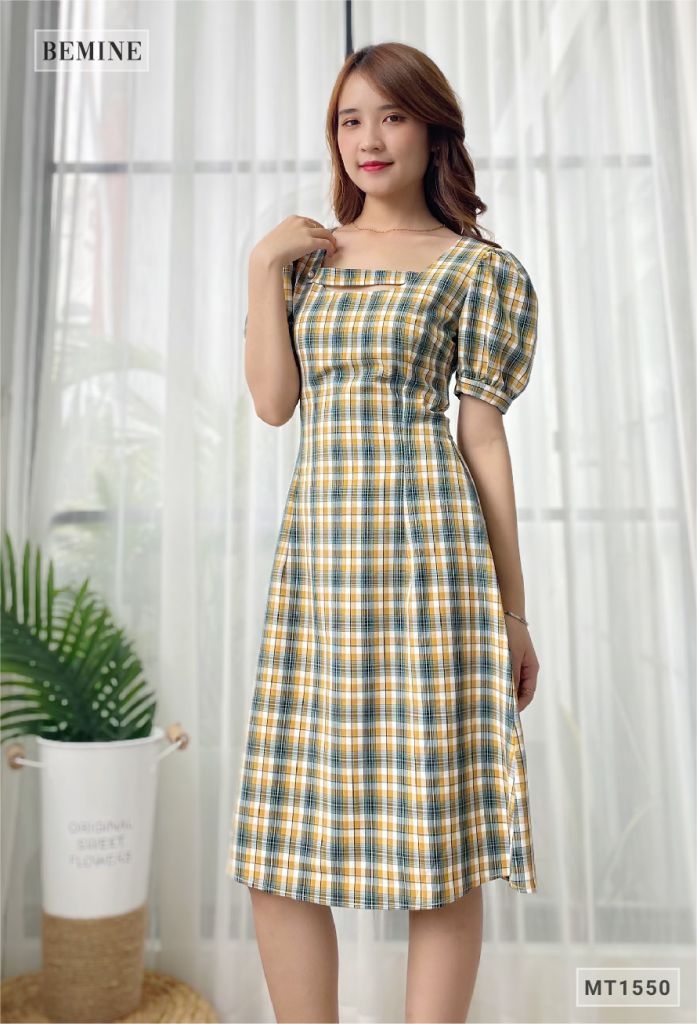 MT1550VANG - Đầm caro phá cách