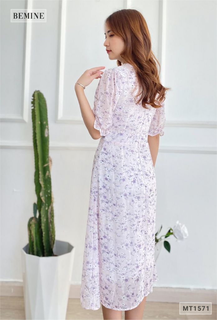 MT1571TIM - Đầm hoa nhí cổ đắp chéo