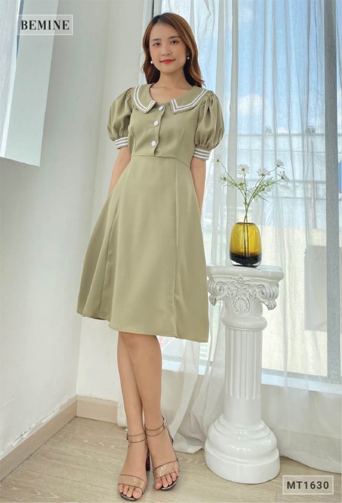 MT1630COM - Đầm cổ thủy thủ 2 sọc