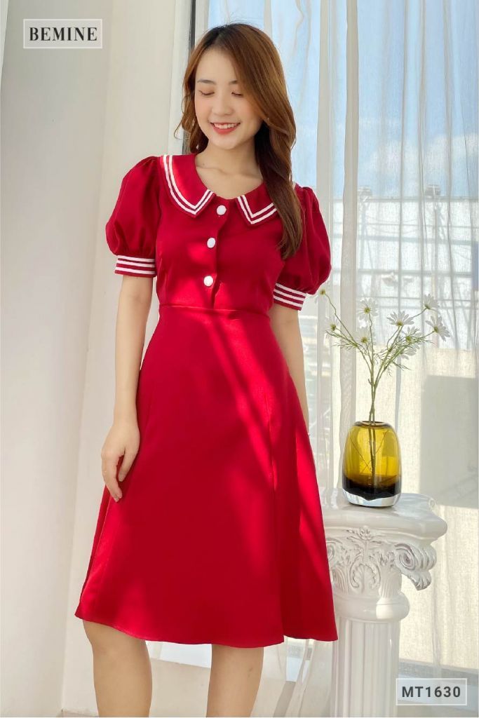 MT1630DO - Đầm cổ thủy thủ 2 sọc