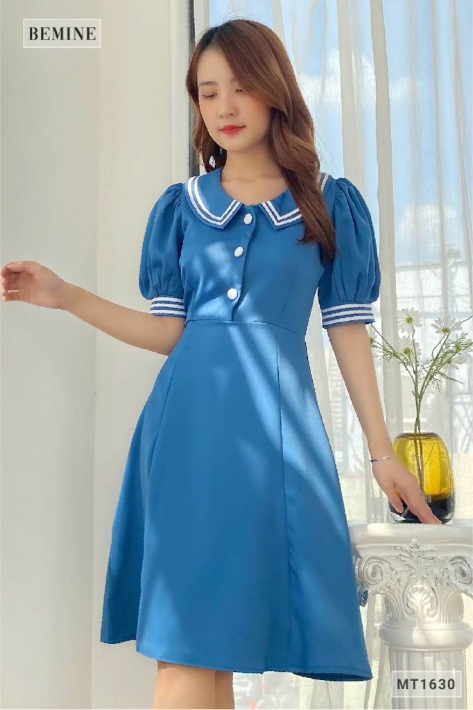 MT1630XANH - Đầm cổ thủy thủ 2 sọc