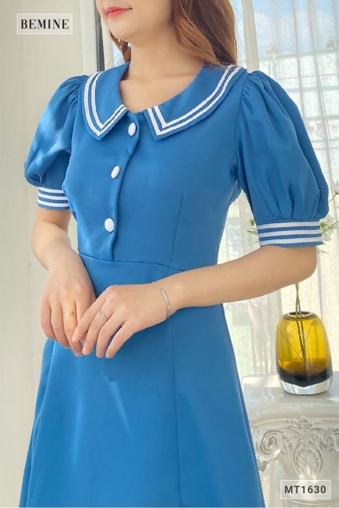 MT1630XANH - Đầm cổ thủy thủ 2 sọc