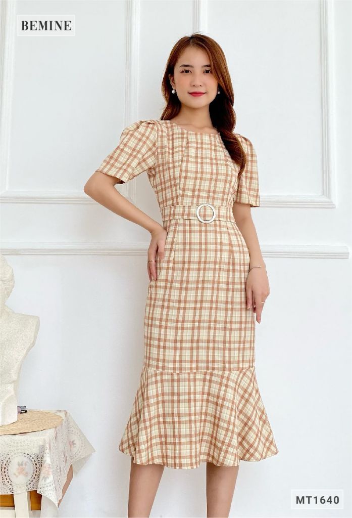 MT1640DA - Đầm caro body đuôi cá