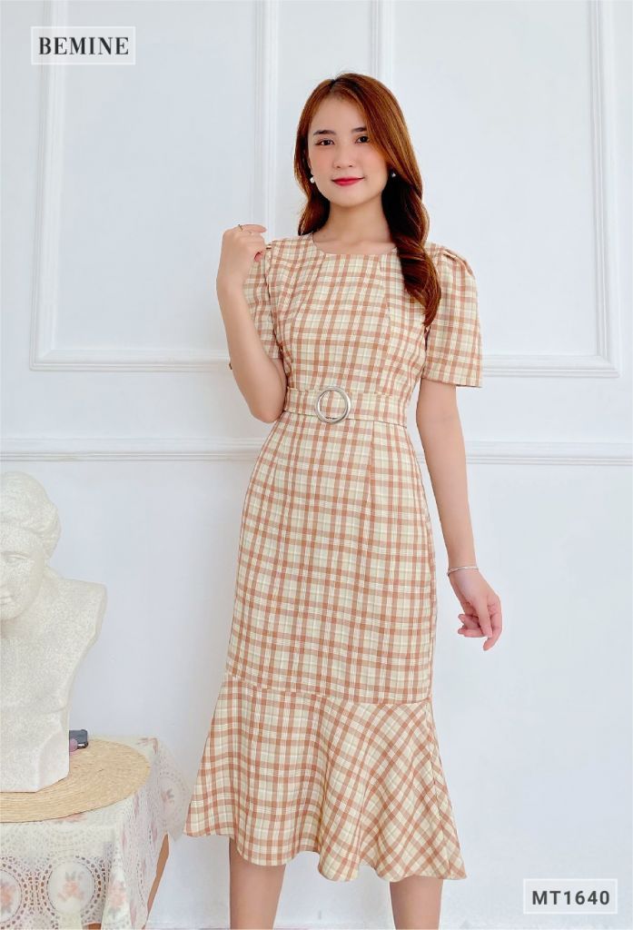 MT1640DA - Đầm caro body đuôi cá