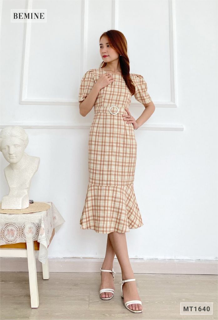 MT1640DA - Đầm caro body đuôi cá