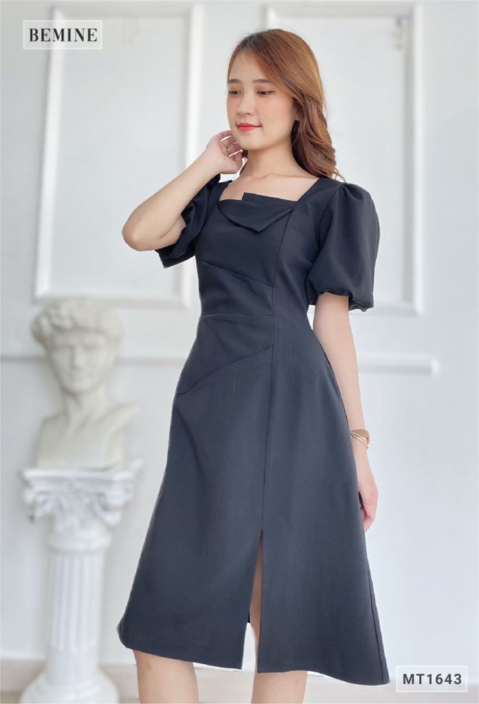 MT1643DEN - Đầm xẻ tà cổ đắp
