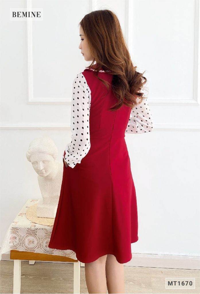 MT1670DO - Đầm cổ sơ mi tay phối