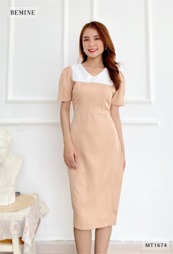 MT1674DA - Đầm body cổ tim cổ phối