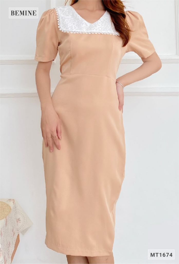 MT1674DA - Đầm body cổ tim cổ phối