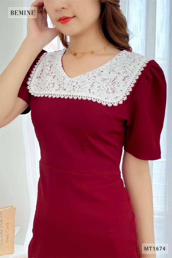 MT1674DO - Đầm body cổ tim cổ phối