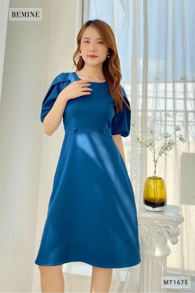 MT1675XANH - Đầm đai giả đính nút tay