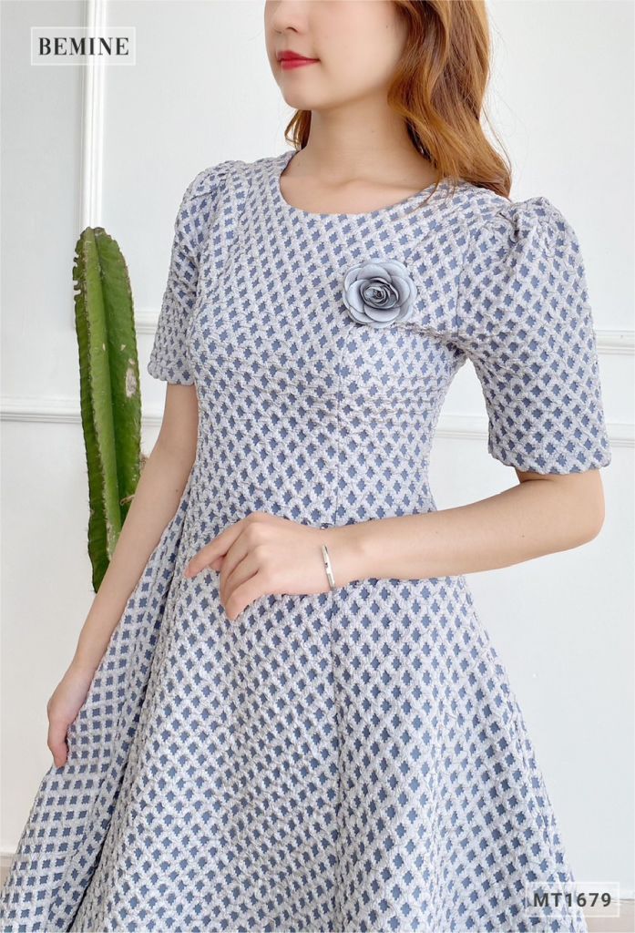 MT1679XANH - Đầm tapta tùng xòe