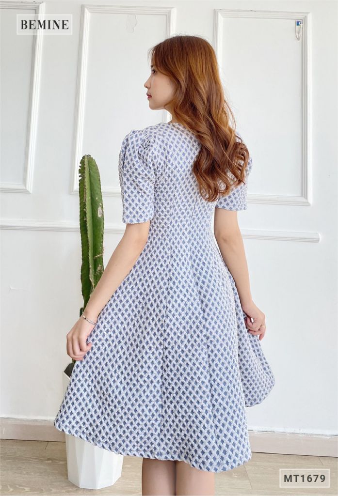 MT1679XANH - Đầm tapta tùng xòe