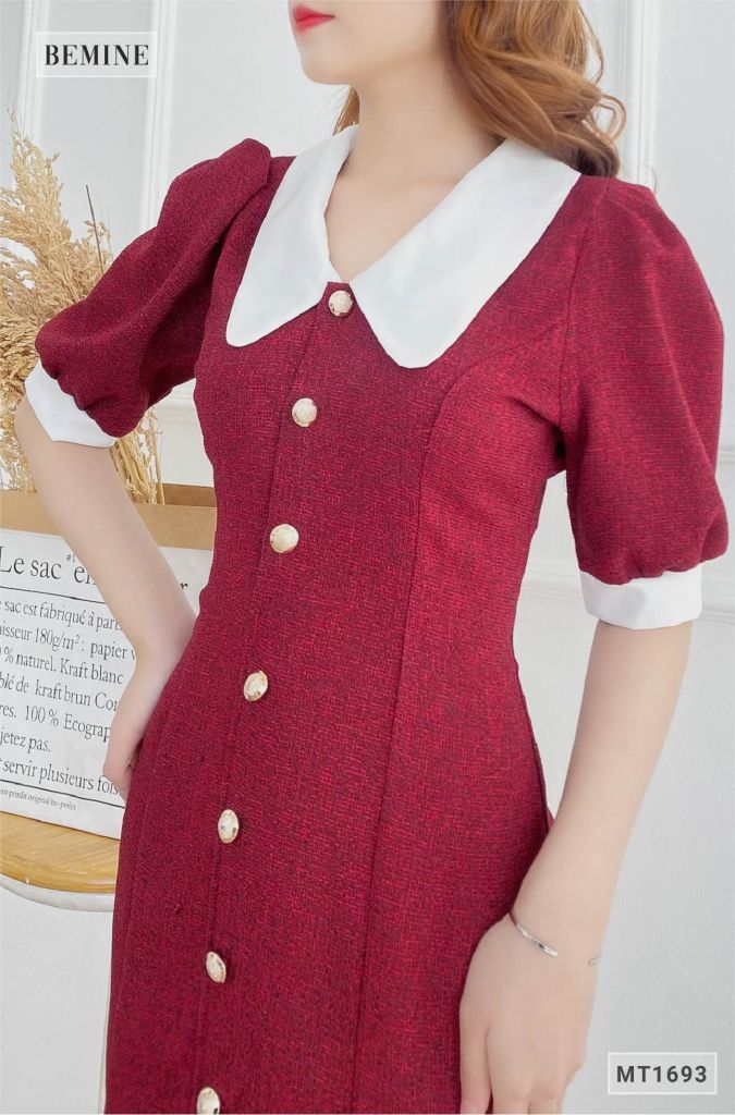 MT1693DO - Đầm body đuôi cá phối cổ