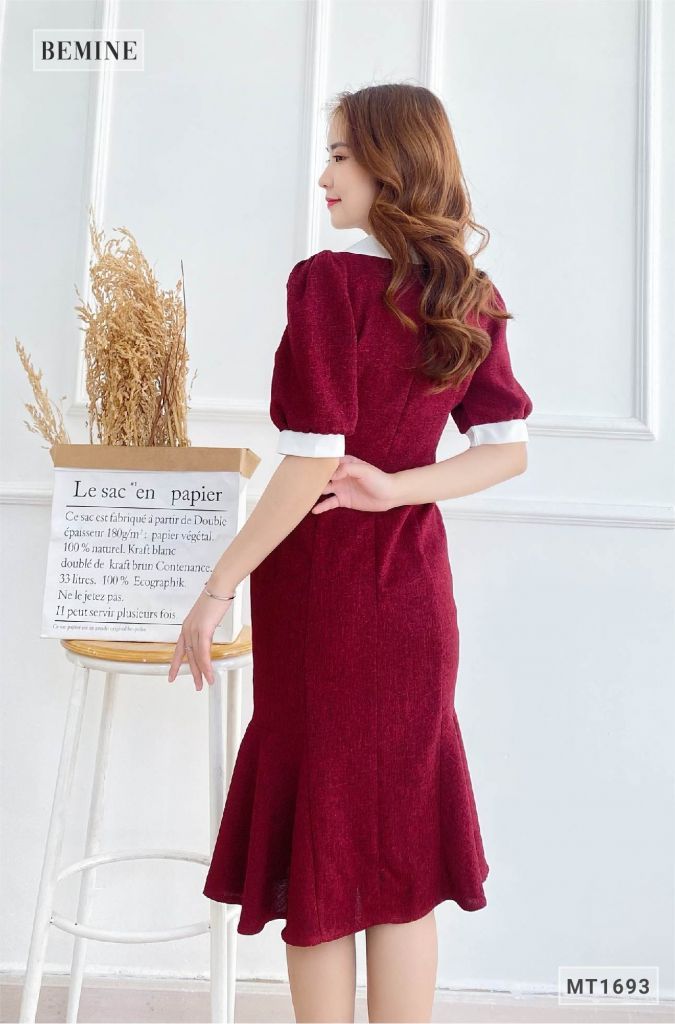 MT1693DO - Đầm body đuôi cá phối cổ