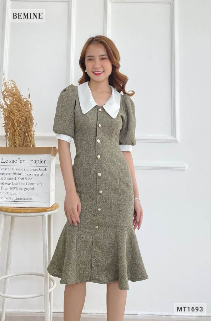 MT1693XAM - Đầm body đuôi cá phối cổ