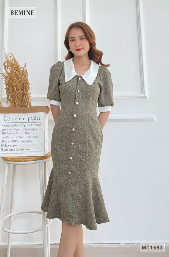 MT1693XAM - Đầm body đuôi cá phối cổ