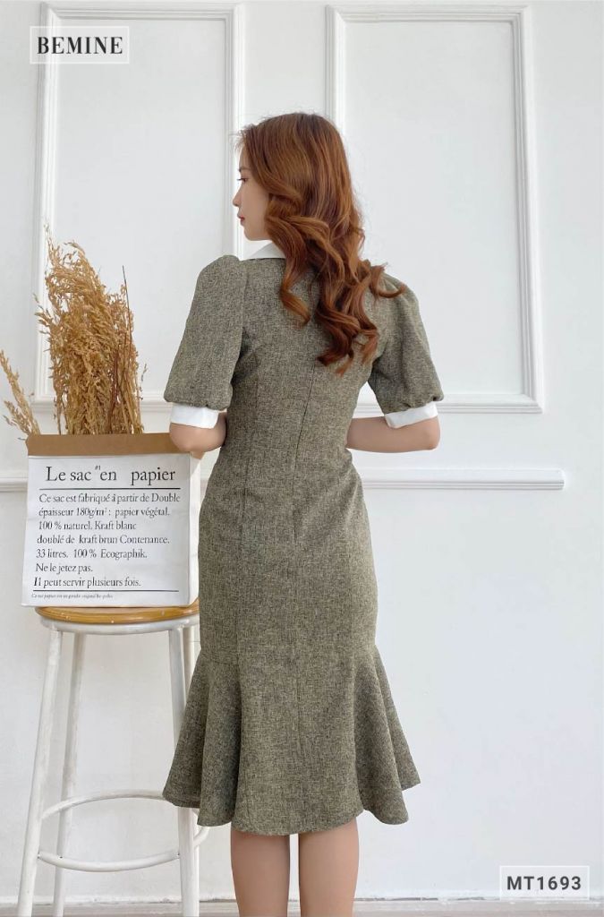 MT1693XAM - Đầm body đuôi cá phối cổ