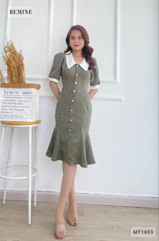 MT1693XAM - Đầm body đuôi cá phối cổ