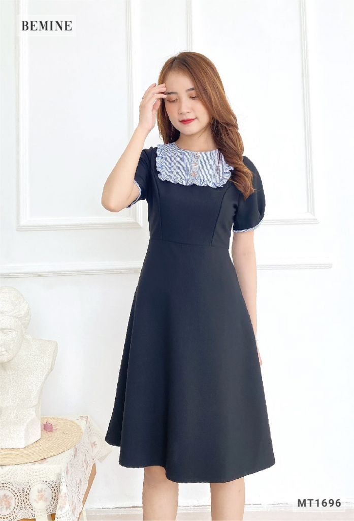 MT1696DEN - Đầm suông phối sọc