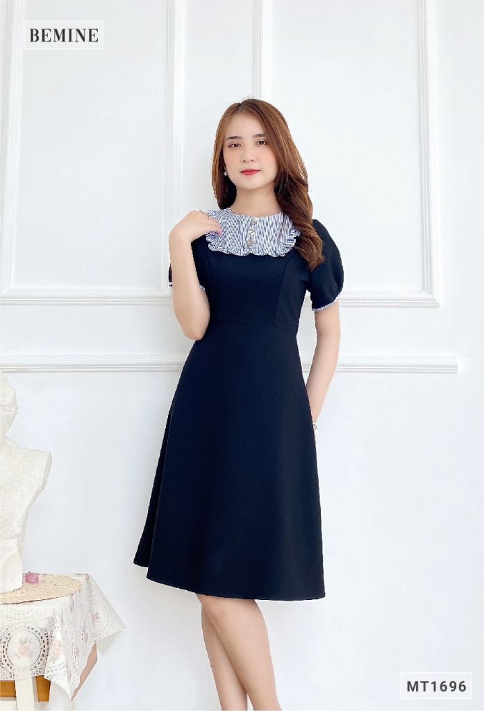MT1696DEN - Đầm suông phối sọc