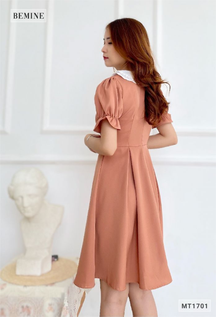 MT1701DA - Đầm nhún tay cổ phối 2 tầng