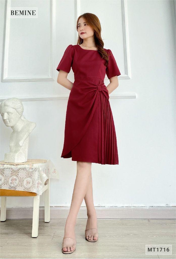 MT1716DO - Đầm xếp nơ tà váy