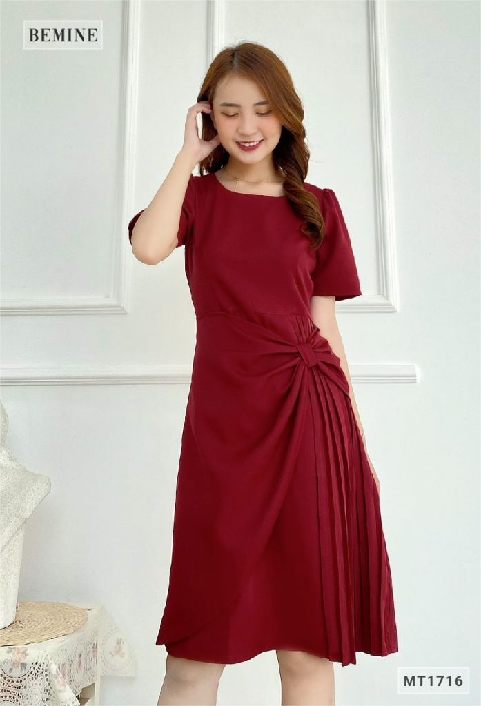 MT1716DO - Đầm xếp nơ tà váy
