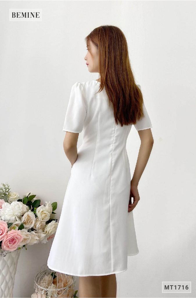 MT1716TRANG - Đầm xếp nơ tà váy