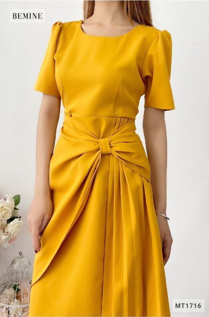 MT1716VANG - Đầm xếp nơ tà váy