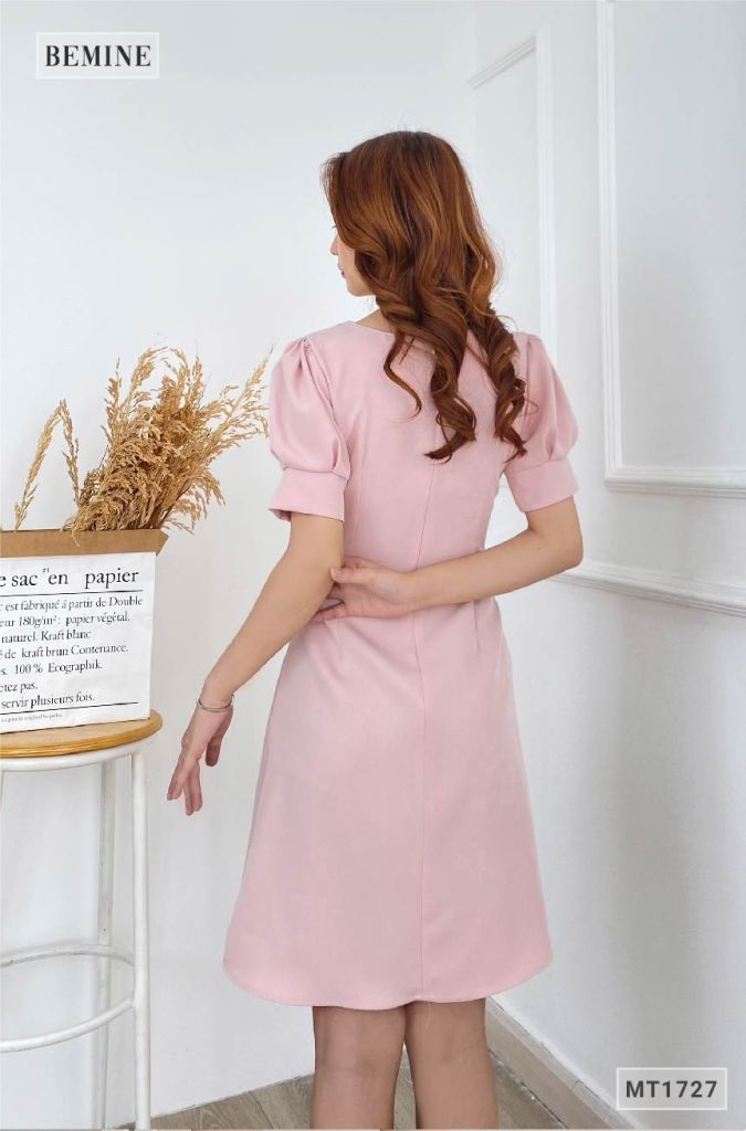 MT1727HONG - Đầm cổ tròn tay bồng