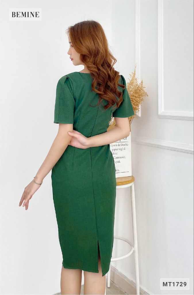 MT1729XANH - Đầm body cổ vuông bố dạ